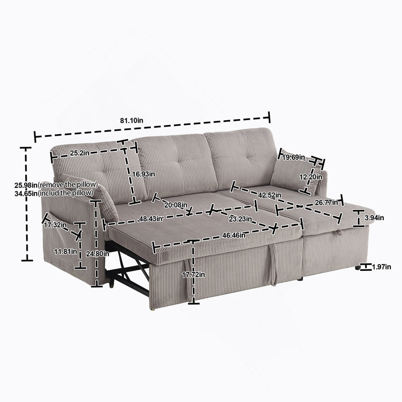 Modular Sectional Sofa L Shaped Modular Couch with Reversible Chaise, Dark Gray Velvet