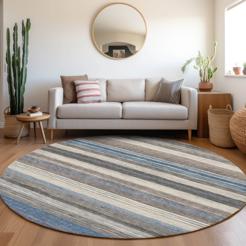Machine Washable Indoor/Outdoor Cinead ACN1703 Denim Rug, Round 8'