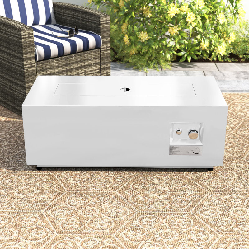 Table de foyer d'extérieur en acier avec couvercle H 16 po x l 42 po Aerin, Blanc