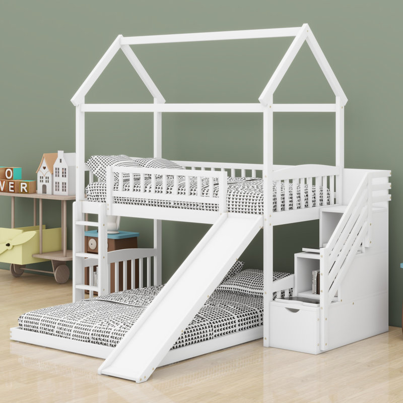 Lit superposé avec toboggan Cute House, Blanc