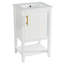 Meuble-lavabo de salle de bain équipé d'une porte à fermeture douce, d'un support de rangement et d'une tablette ouverte-129158100