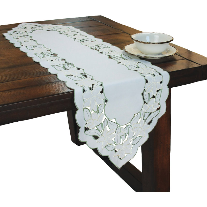 Magnolia Embroidered Cutwork Table Runner