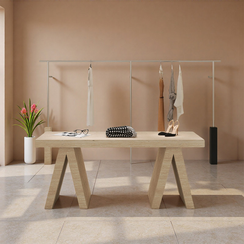 Table de présentation géométrique pour vêtements, H 29,53 po x l 70,87 po x P 23,62 po