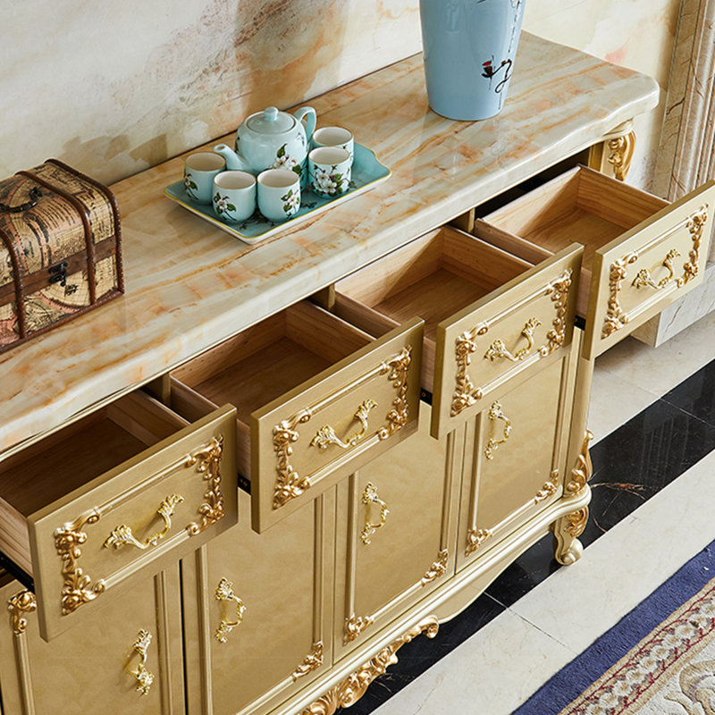 Champagne Gold Marble Storage Cabinet with Carved