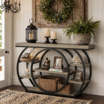 47" Industrail Console Table for Entryway with 5-Tier Geometric Shelf