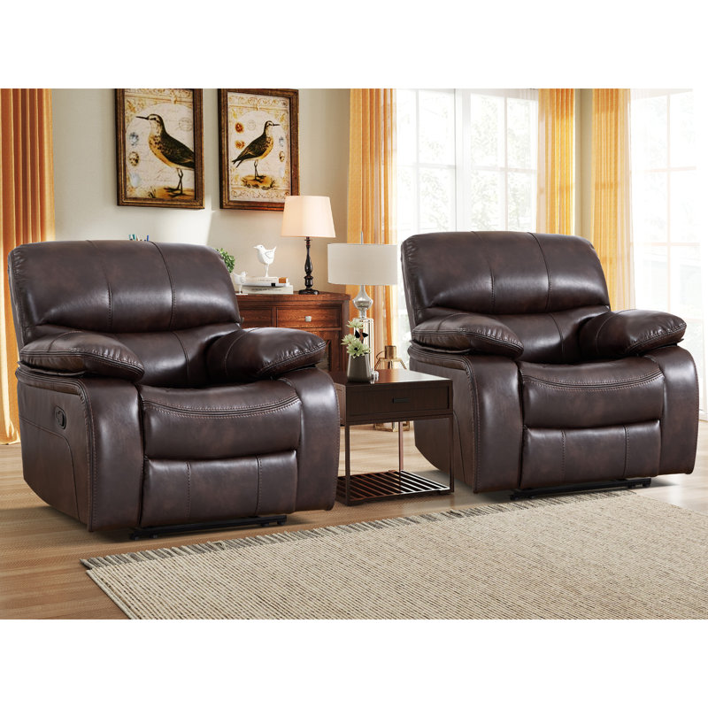 39.8'' Wide Modern Upholstered Faux Leather Manual Reclining Sofa With Pillow Top Arm(Set Of 2), Brown