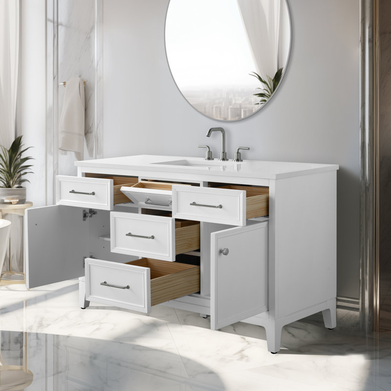 Tiosha 54" Single Bathroom Vanity In White With Engineered Stone Top