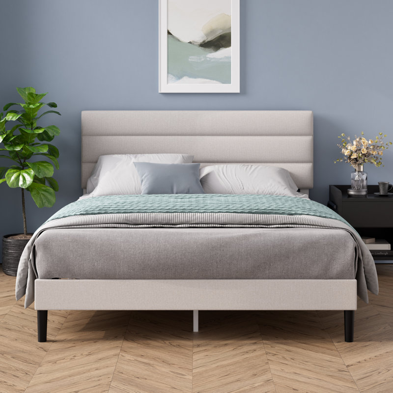 Ussery Horizontal Panel Upholstered Platform Bed, King, White