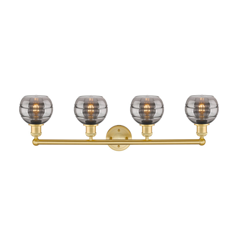 Éclairage pour meuble-lavabo à 4 lumières Chartoff, Gris fumée clair, Or satiné