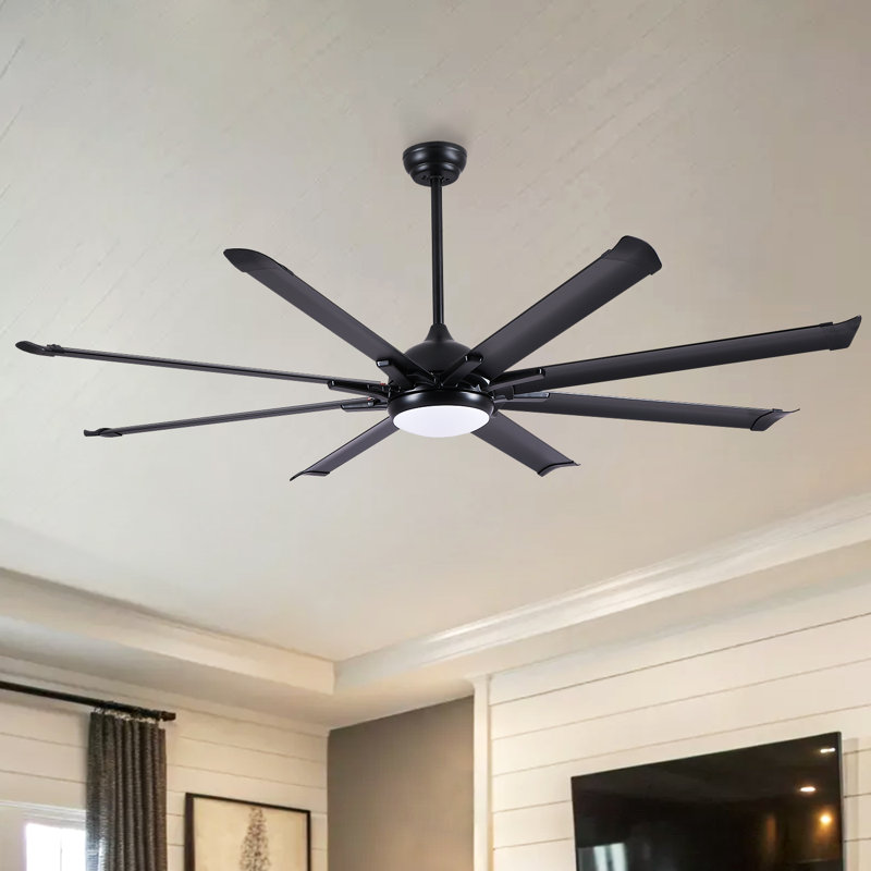 72"/84"/100" Outdoor/Indoor 8 Aluminum Blades Ceiling Fan With Light and Remote, Black, 72" Wide