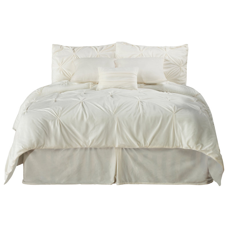 Ensemble d'édredon en peluche Pintuck, Édredon simple + 5 pièces supplémentaires, Blanc