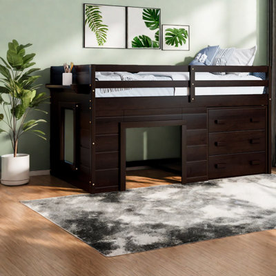 Space-saving Loft Beds With Storage, Solid Wood Design For Family Rooms
