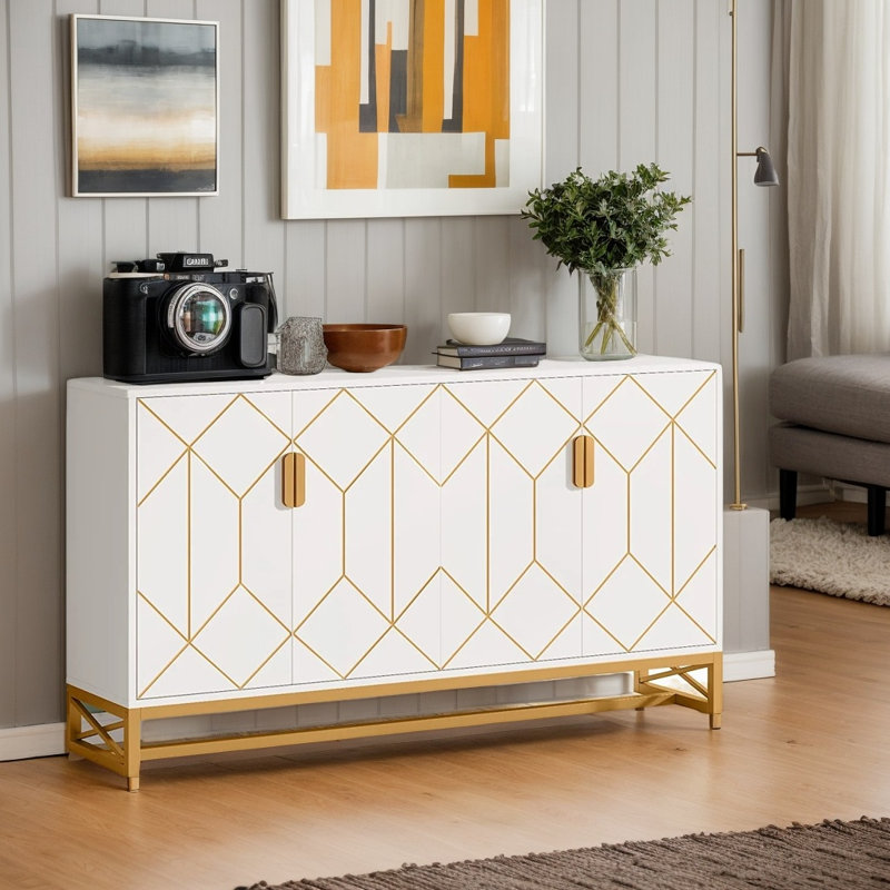 Buffet de 59 po de large moderne et autoportant, armoire de rangement durable à portes fermées pour espaces de cuisine et de salle à manger