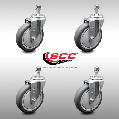 5 Inch SS Thermoplastic Rubber Wheel Swivel ½ Inch Threaded Stem Caster Set SCC