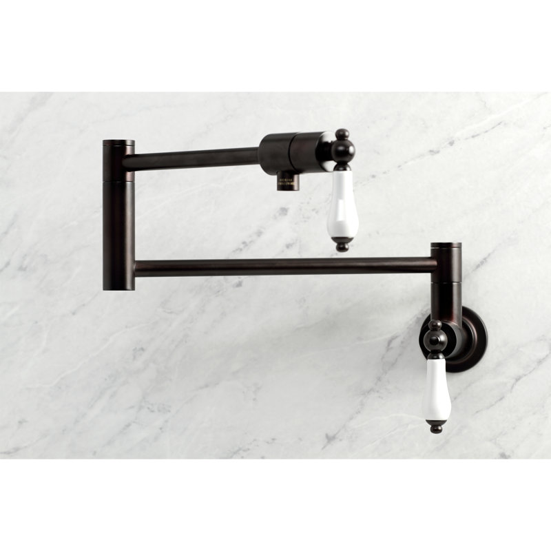 Kingston Brass Duchess Two-Handle 1-Hole Wall Mount Pot Filler Faucet, Oil Rubbed Bronze/White