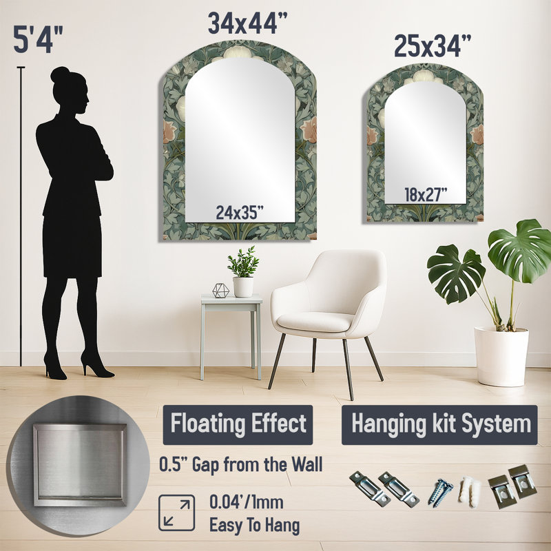 Miroir mural floral - beau papier peint marguerite blanche rétro, impression métallique, 34" x 25"