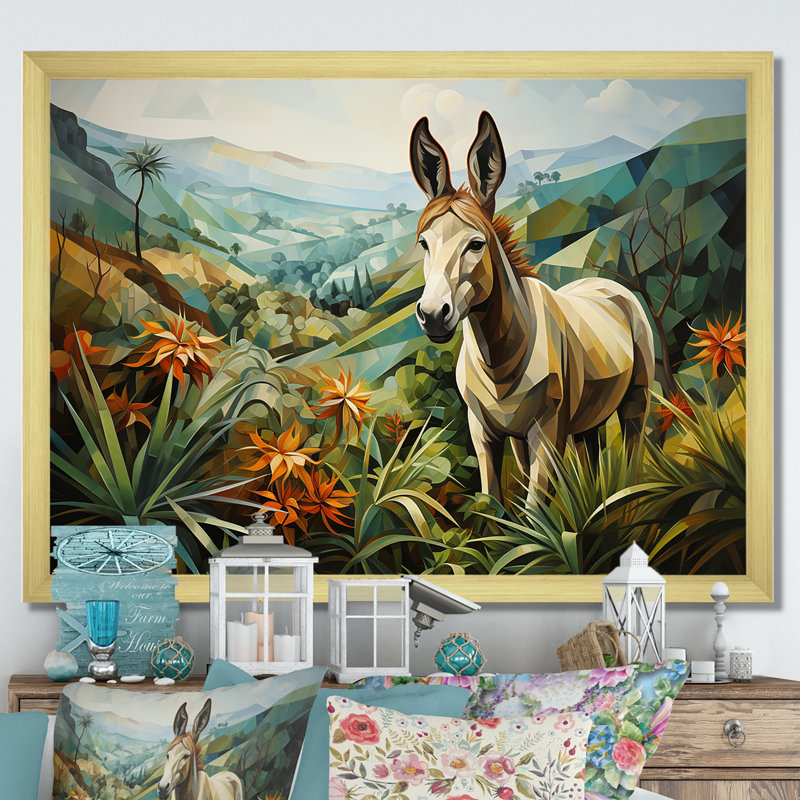 "Horizon d'âne campagne VI" - art mural âne, H 34 po x l 44 po x P 1,5 po, Cadre d'angle fermé doré