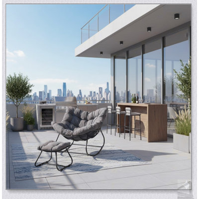 Chaise berçante avec repose-pieds, repose-pieds en osier toutes saisons et coussins moelleux pour l'intérieur et l'extérieur
