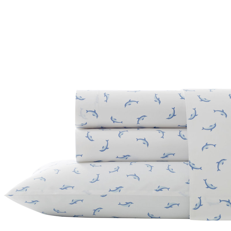 Ensemble de draps en percale de coton Poppy & Fritz, Ensemble de draps lit simple + 1 taie d'oreiller, Bleu dauphin