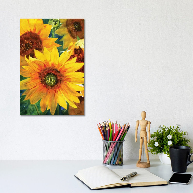 Sunflowers by Rachel Parker - Painting on Canvas, Wrapped Canvas, 30.48cm H x 20.32cm W x 1.91cm D