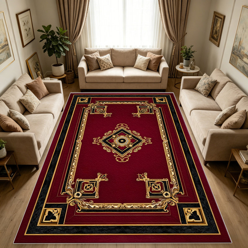 Red European carpet-easy to clean, machine-washable, soft and comfortable; suitable for door mats, kitchens, living rooms, bedrooms, corridors, and laundry areas. Easy to clean, durable carpet for home decoration.