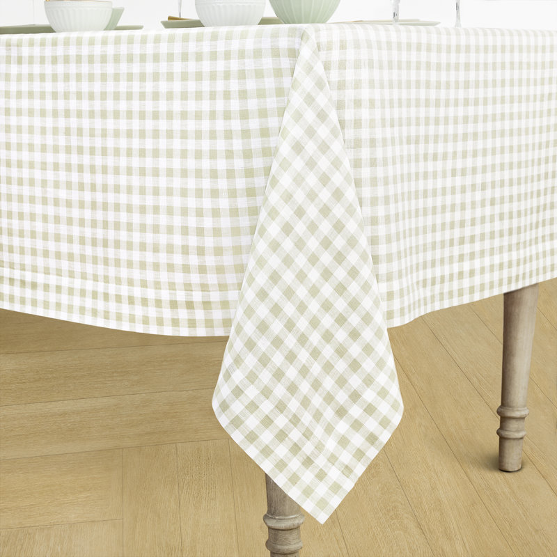 Gingham Check - 100% Pure Linen Tablecloth, Sage, 108" x 60"