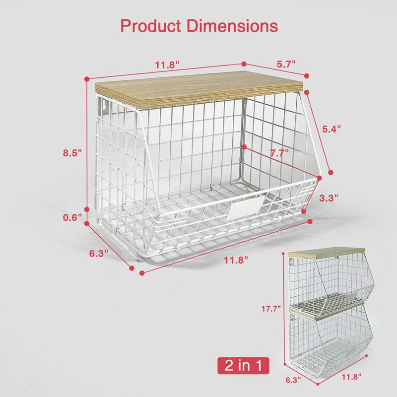 Ensemble de 2 paniers à fruits suspendus pour comptoir de cuisine, paniers en fil de fer empilables pour l'organisation avec couvercle en bois