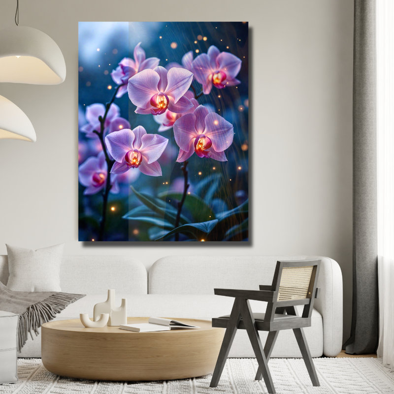 Orchidée fleur, impression sur verre trempé, H 36 po x l 24 po