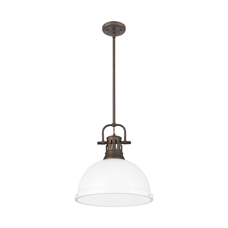 Luminaire suspendu 1 lumière avec tige Bryceton, Blanc mat, Bronze huilé