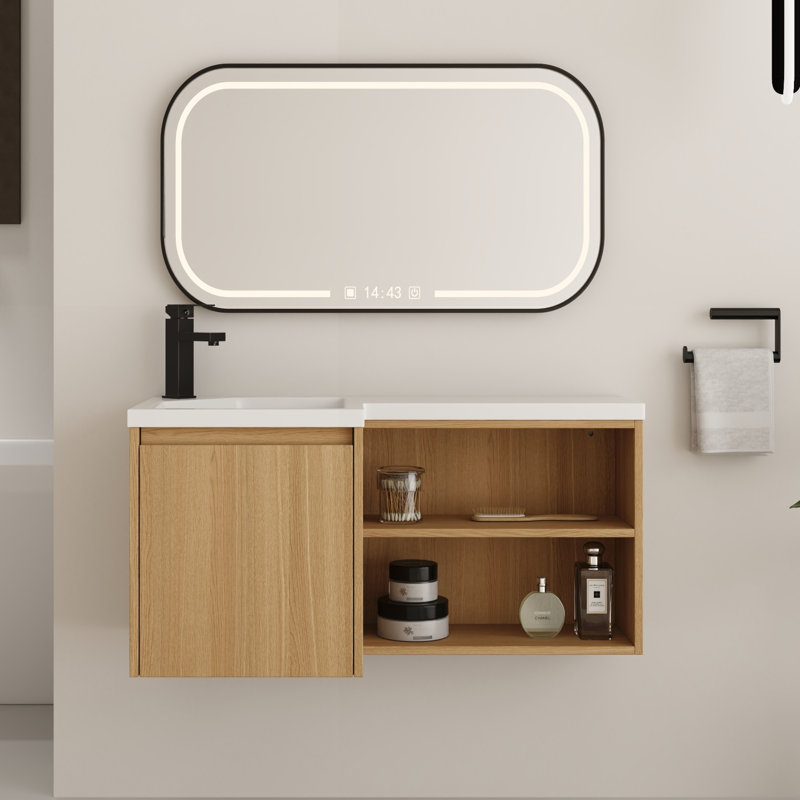 Ensemble de meuble-lavabo mural simple 36 "en L avec lavabo en résine, Left
