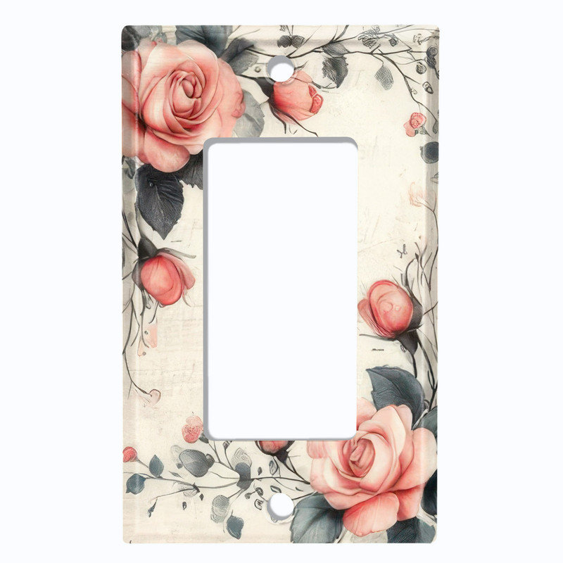 Plaque d'interrupteur en métal ; interrupteur à bascule GFI 1 module, format standard américain ; bordure rose vintage