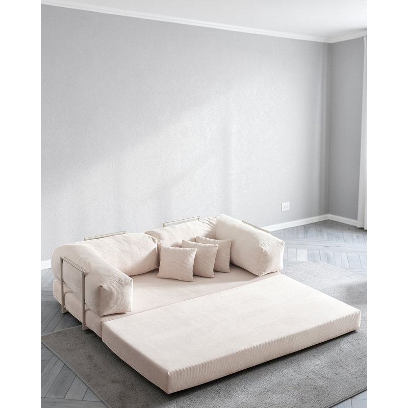 Canapé modulaire en L velours crème, Crème