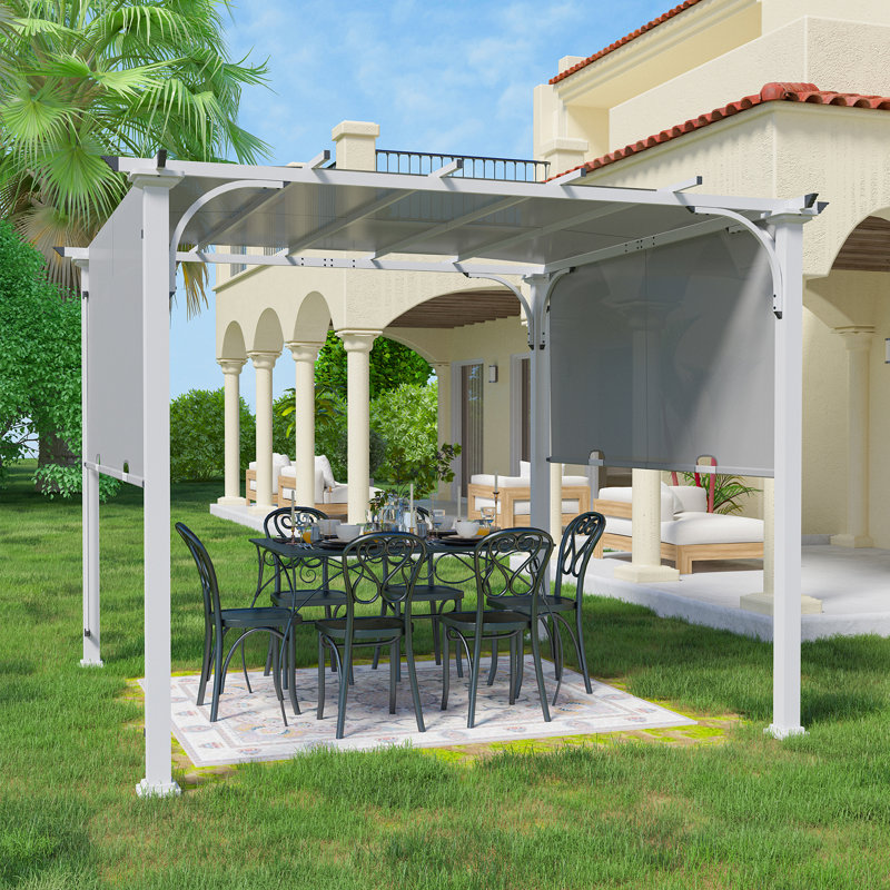 10 pi. L 10 pi. D Pergola en acier avec auvent, Gris