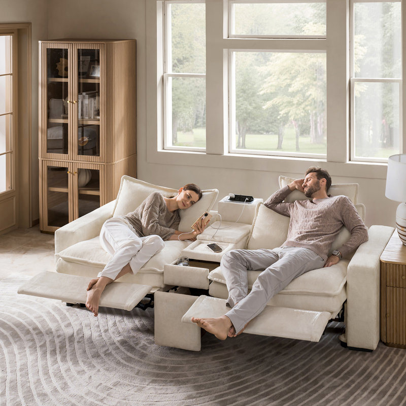  Raimundo 105"W Modern Oversized Power Reclining Loveseat Sofa with Storage Integrated Console, Beige