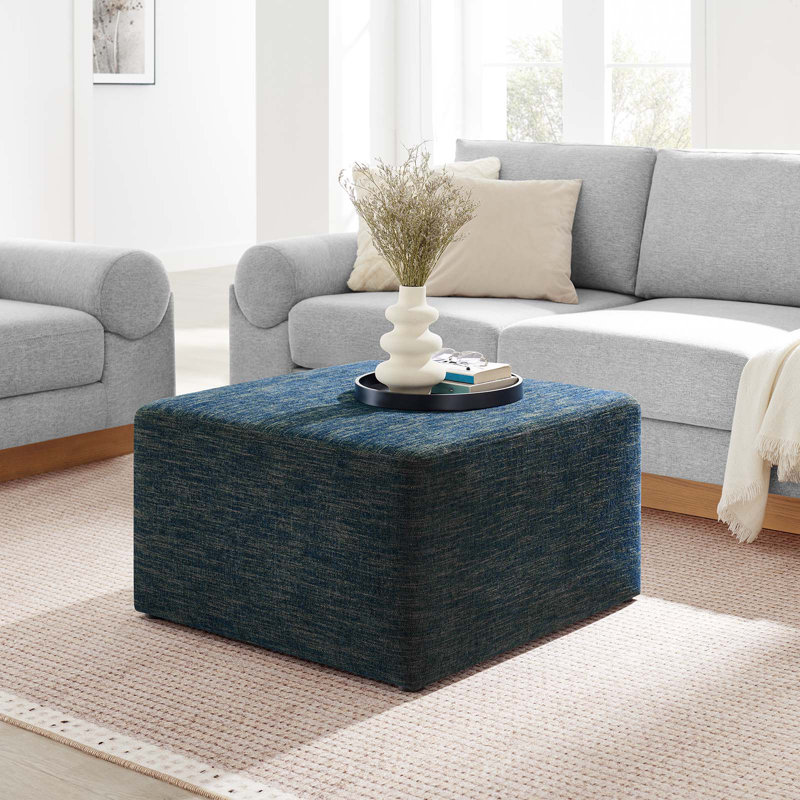 Modway Callum Upholstered Ottoman, Heathered Weave Azure Fabric
