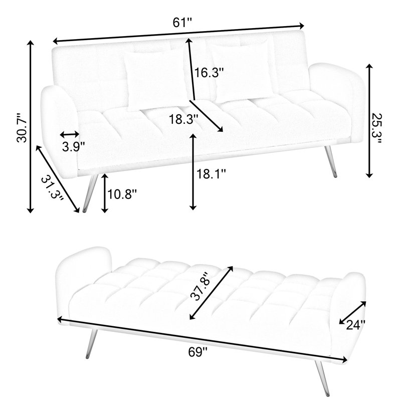 Lit de 69 po pour les petits espaces de vie - Ajustement à trois vitesses, confortable et amovible, structure en métal réglable, pieds