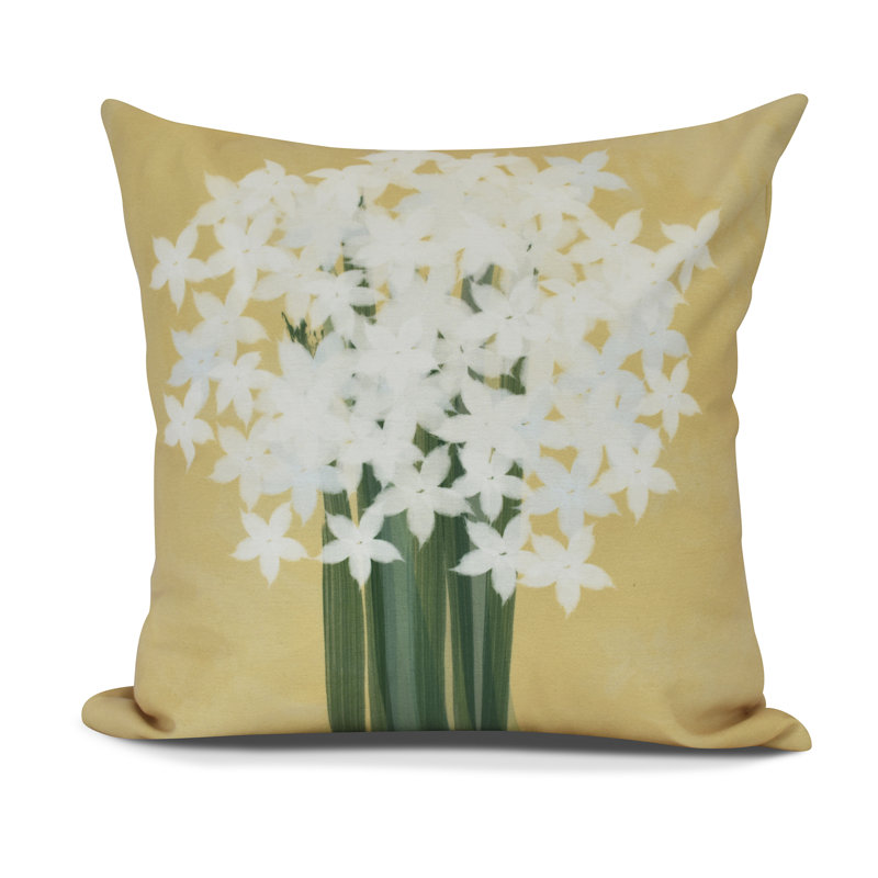 Holiday Essence Floral Outdoor Reversible Throw Pillow, 20" H x 20" W, Gold