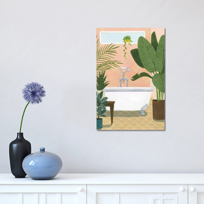 « Baignoire oasis I » par Grace Popp-impression d’art graphique, H 18 po x l 12 po x P 1,5 po, Toile tendue, Pas de tapis