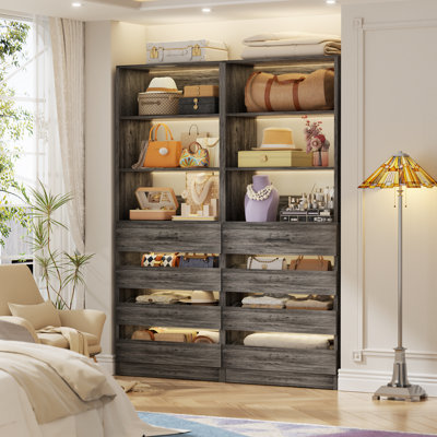 Closet System With 8 Wooden Drawers, Freestanding Closet Organizer With Shelves