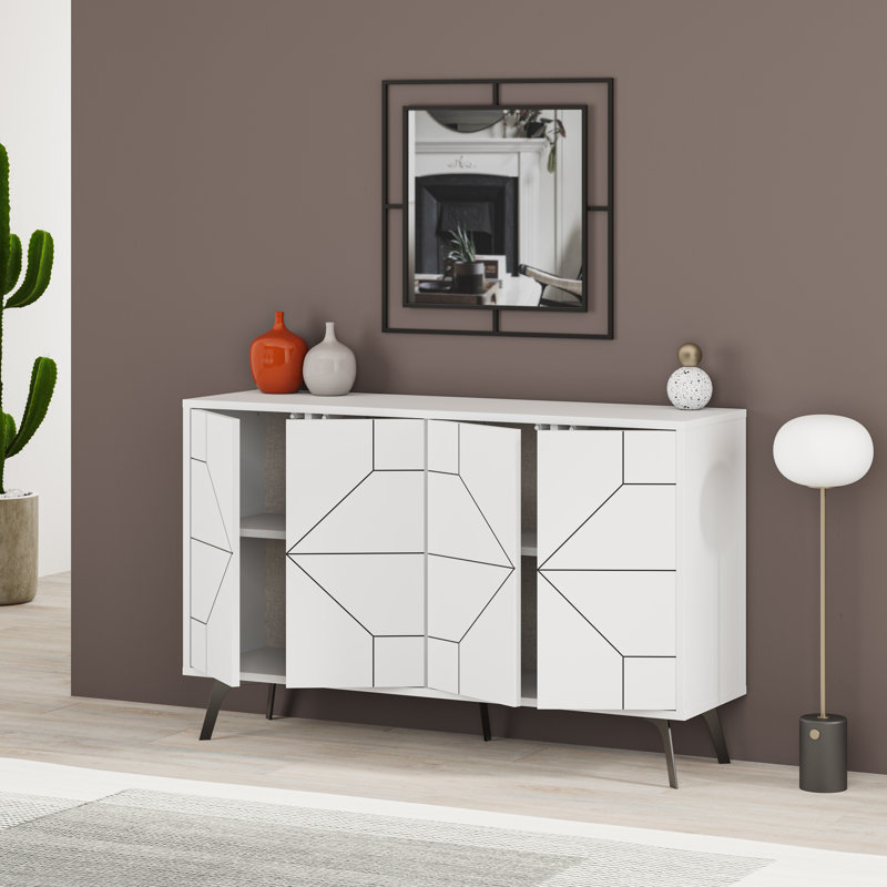 Dune Console Sideboard Geometric Design Wide 123cm, White