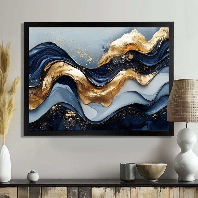 Alves - Abstract Wall Art, H 30 po x l 40 po, Cadre simple, Noir