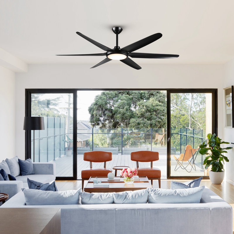 65" Olszewski 6 - Blade Large Indoor LED Standard Ceiling Fan with Remote Control and Light Kit Included