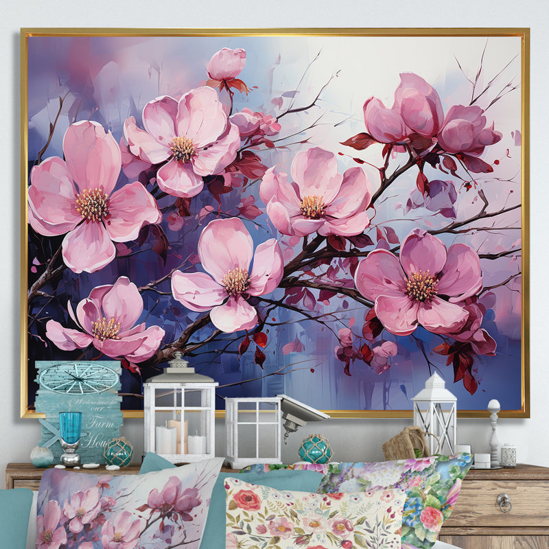 Dogwood Blossoms In Amethyst Hues sur toile, Cadre flottant doré, H 30 po x l 40 po x P 1,5 po