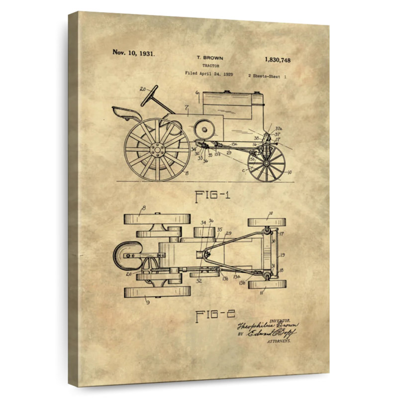 Tractor Blueprint Industrial Farmhouse, 51" H x 34" W
