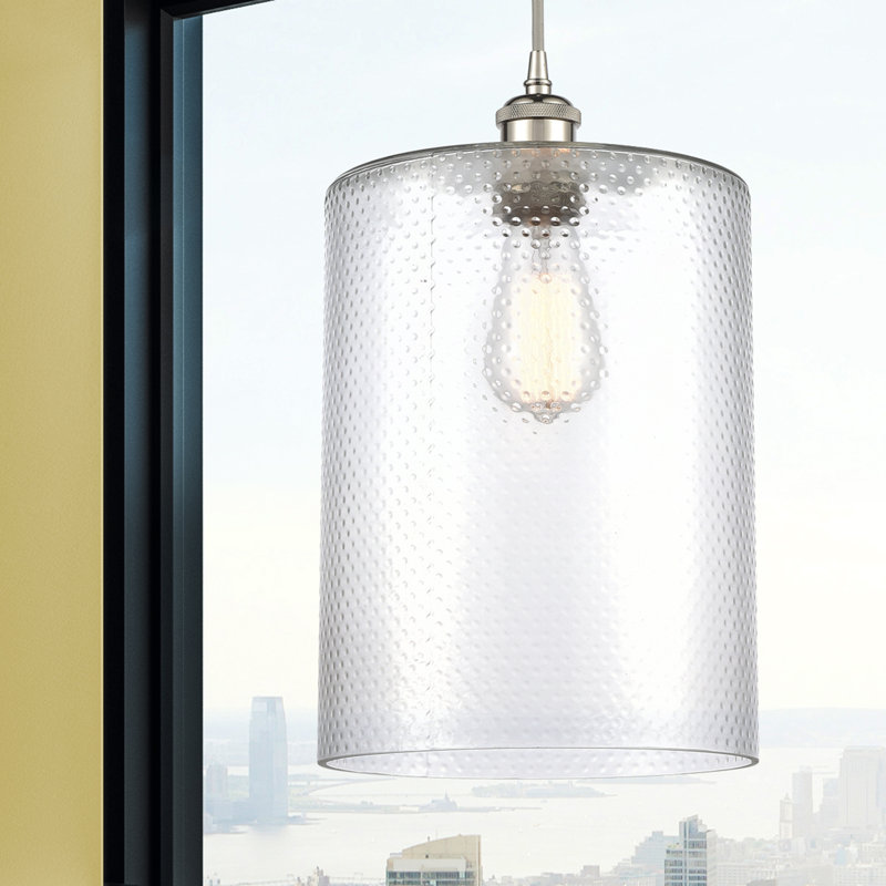 Luminaire suspendu cylindrique à 1 lumière Leilani, Transparent, Ampoule DEL 6 watts Vinage, Nickel poli