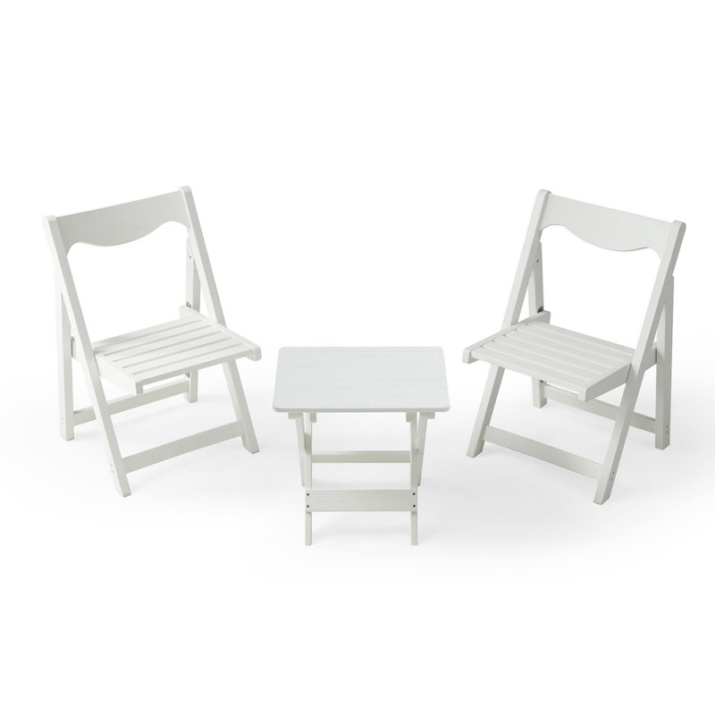 Foldable small table and chairs set with 2 chairs and rectangular table, White
