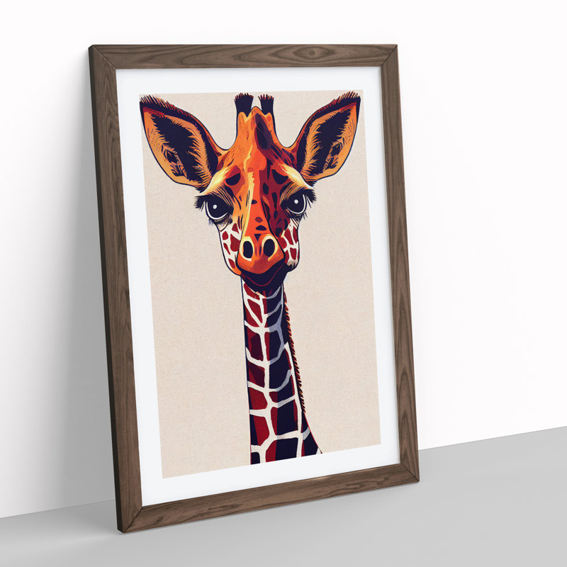 Animated Giraffe - Single Picture Frame Print, 34cm H x 25cm W x 2cm D, Walnut