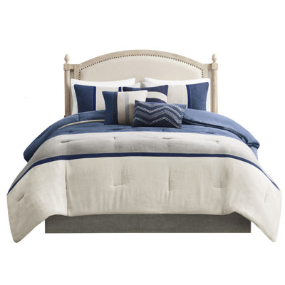King Bedding - 7 Piece Faux Suede In Blue Quality Assurance Attractive For Bedroom