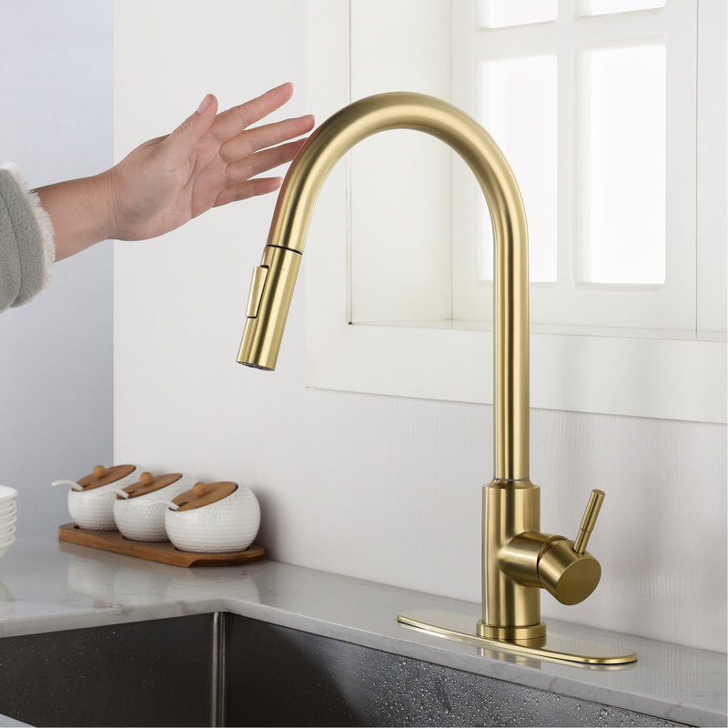 Gold Stainless Steel Touch Kitchen Faucet With Pull Down - 360 Rotating For Thorough Sink Purification, Convenient Water Temperature And Flow Regulation, Corrosion Rust , 16.34 In. Depth, 9.87