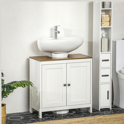 Meuble-lavabo de salle de bain, armoire sous-lavabo sur pied, armoire de rangement autoportante avec tablette réglable, portes doubles